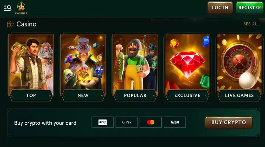 Schermata delle slot premium di Casinia