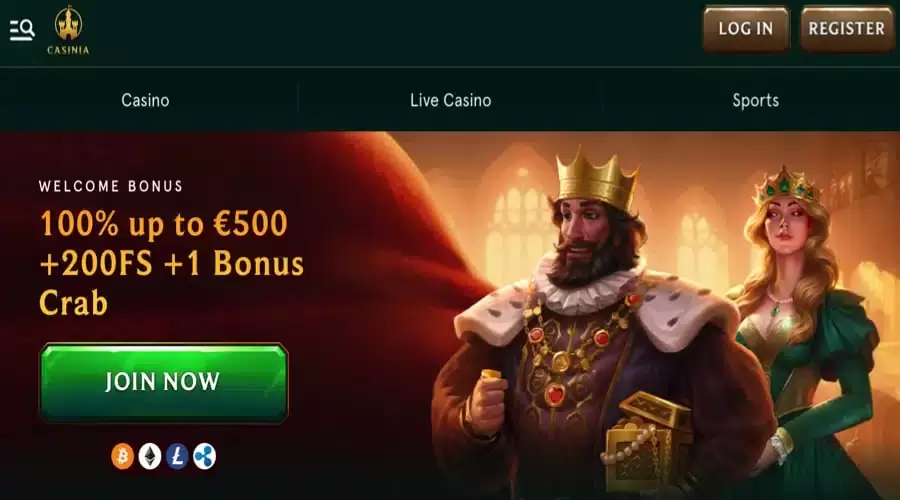 Casinia Willkommensbonus Angebot und Login Maske