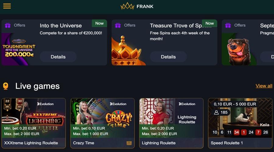frank casino promotions