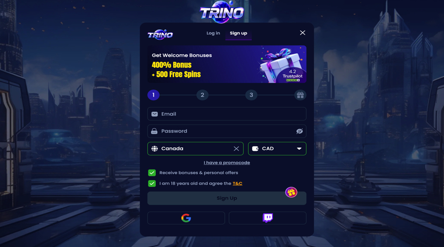 Trino Casino reg bonus
