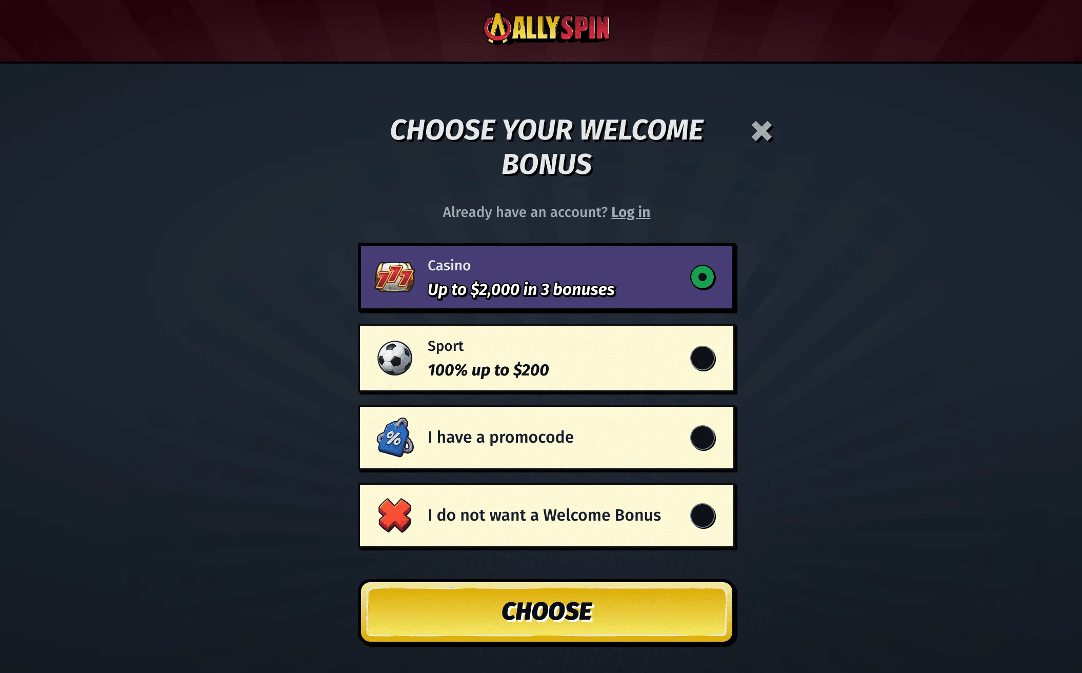 AllySpin registration bonus