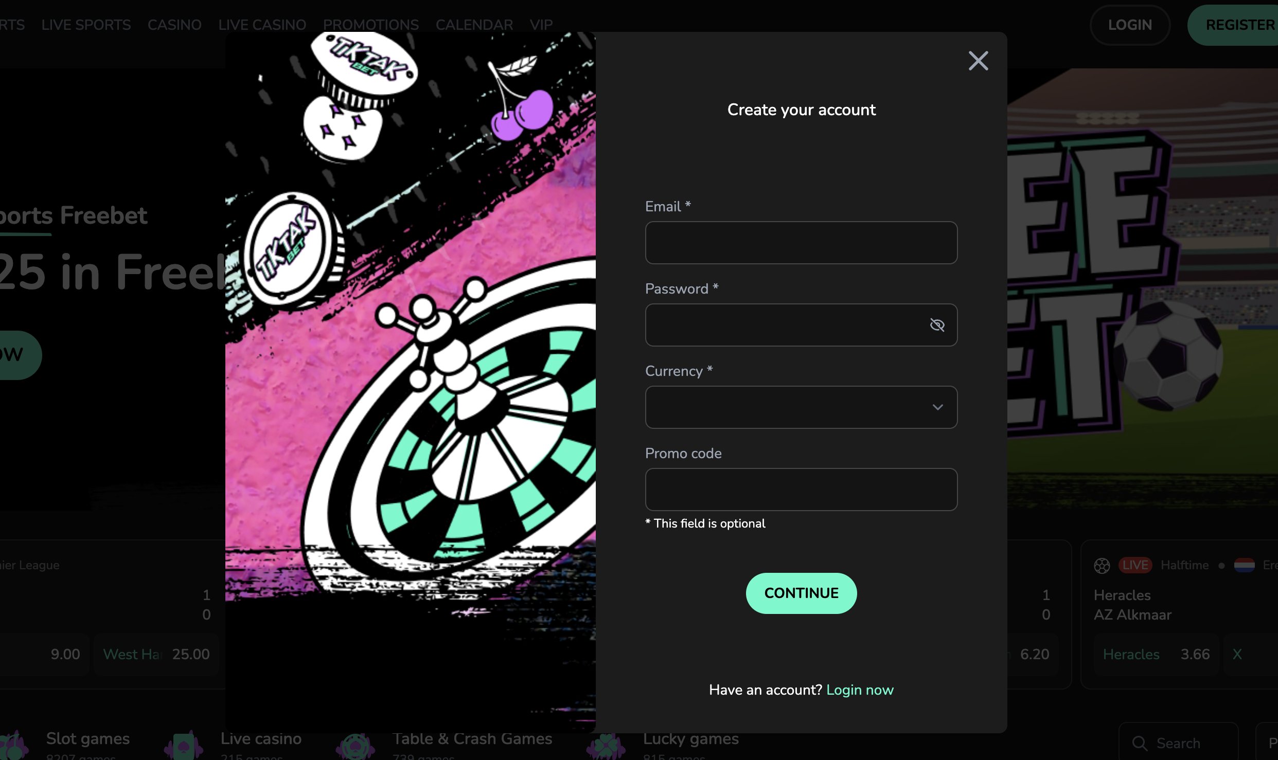TikTak Bet signup bonus