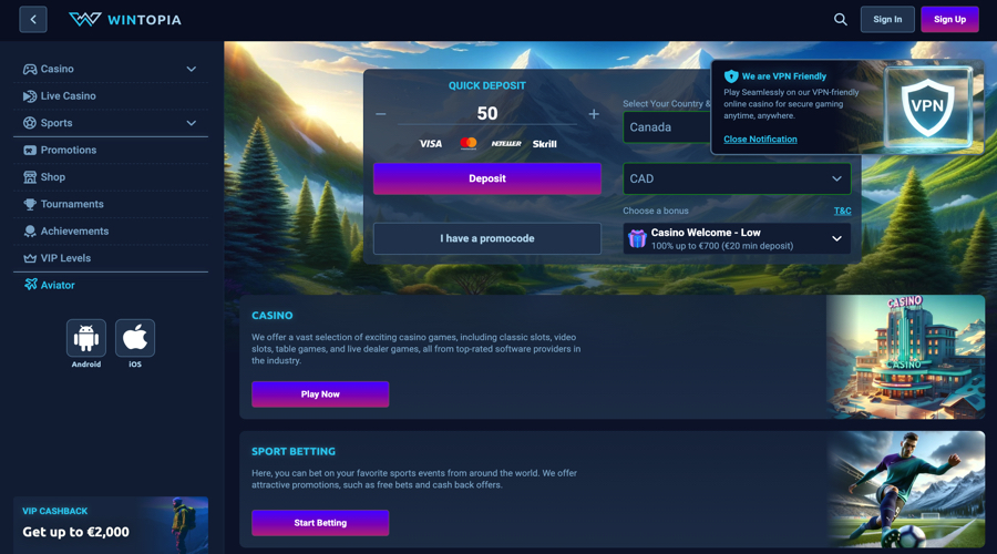 Wintopia Casino European Bonus